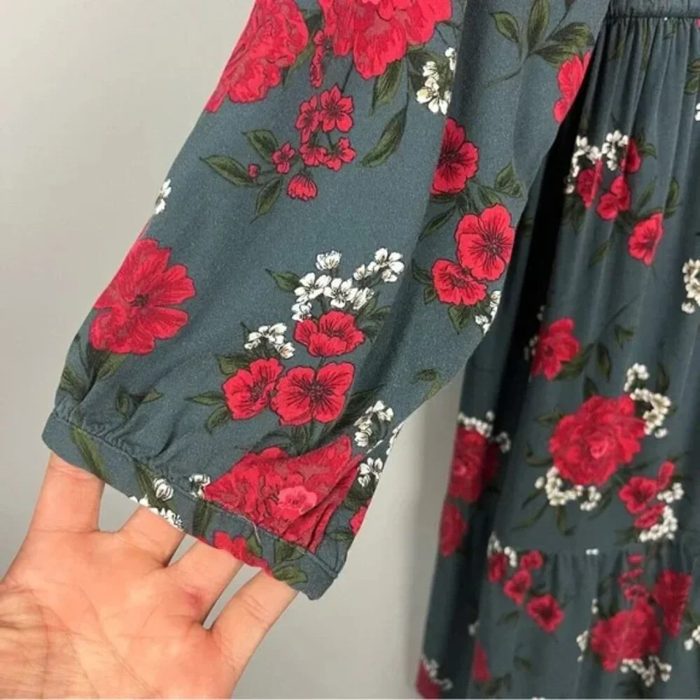 Torrid Florla Mini Challis Skater Dress Slate Gray Red Size 3X - Picture 5 of 12